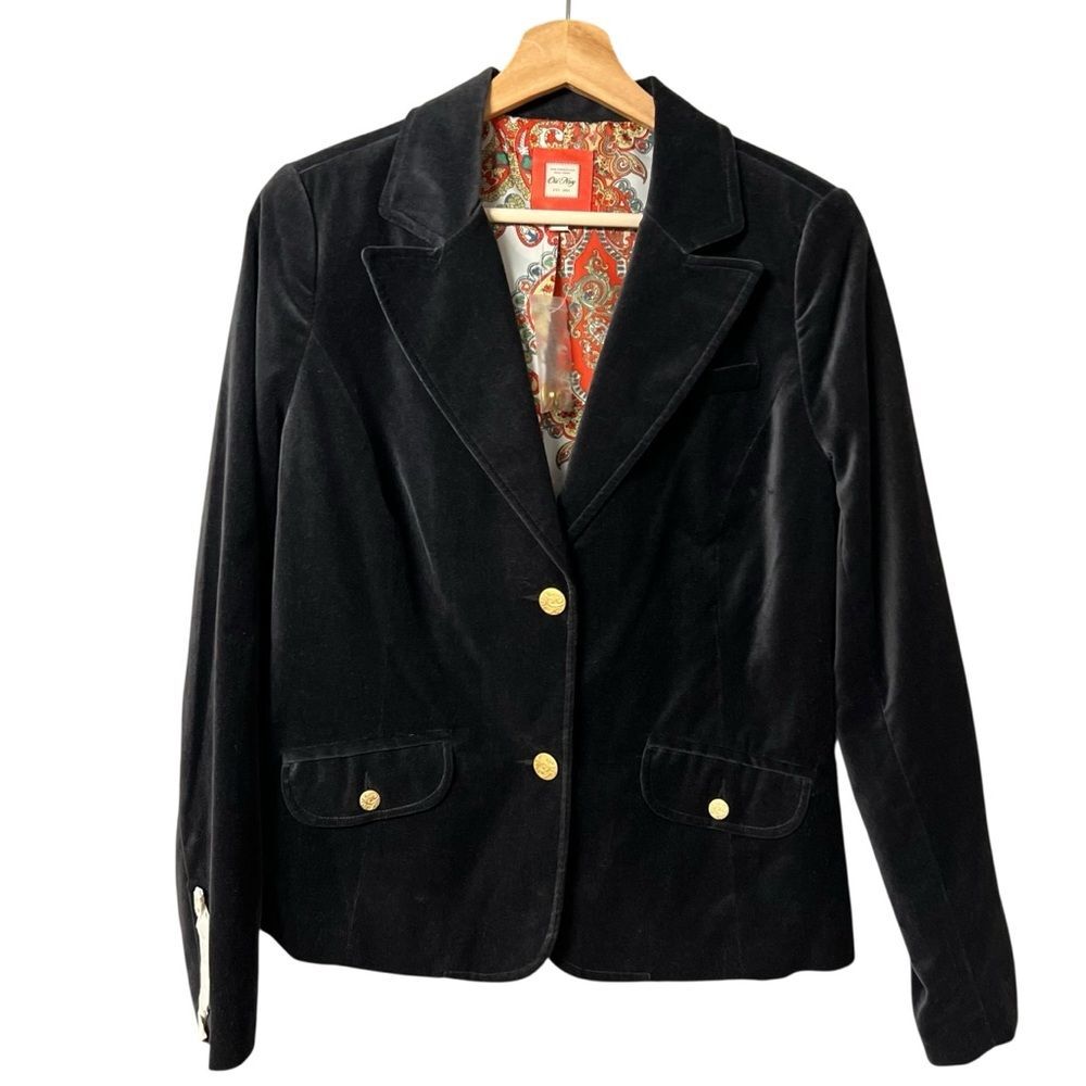 Vintage Old Navy Womens Y2K Black Velvet Blazer Sz M Whimsigoth Academia Preppy